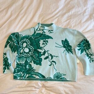 Anthropologie Green Floral Sweater